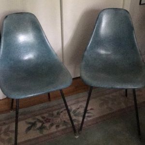 2  Eames style molded aqua chairs